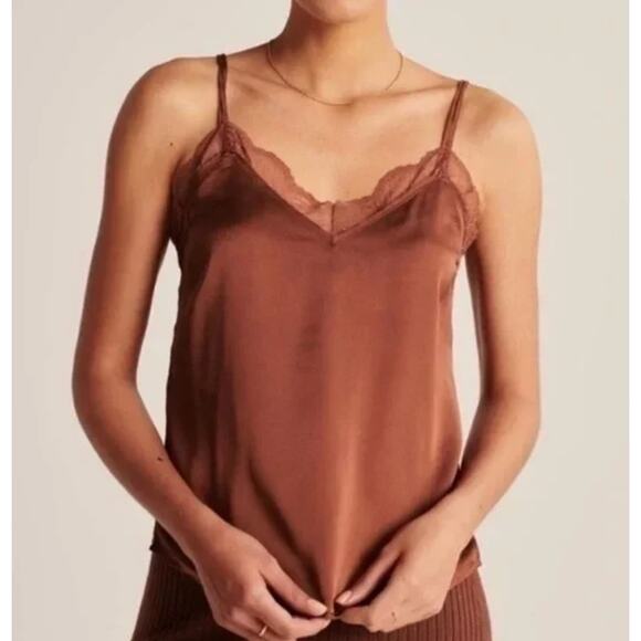 Abercrombie & Fitch Lace Trim Cami Tank Top Brown Rust Size Small Layering - Picture 1 of 7